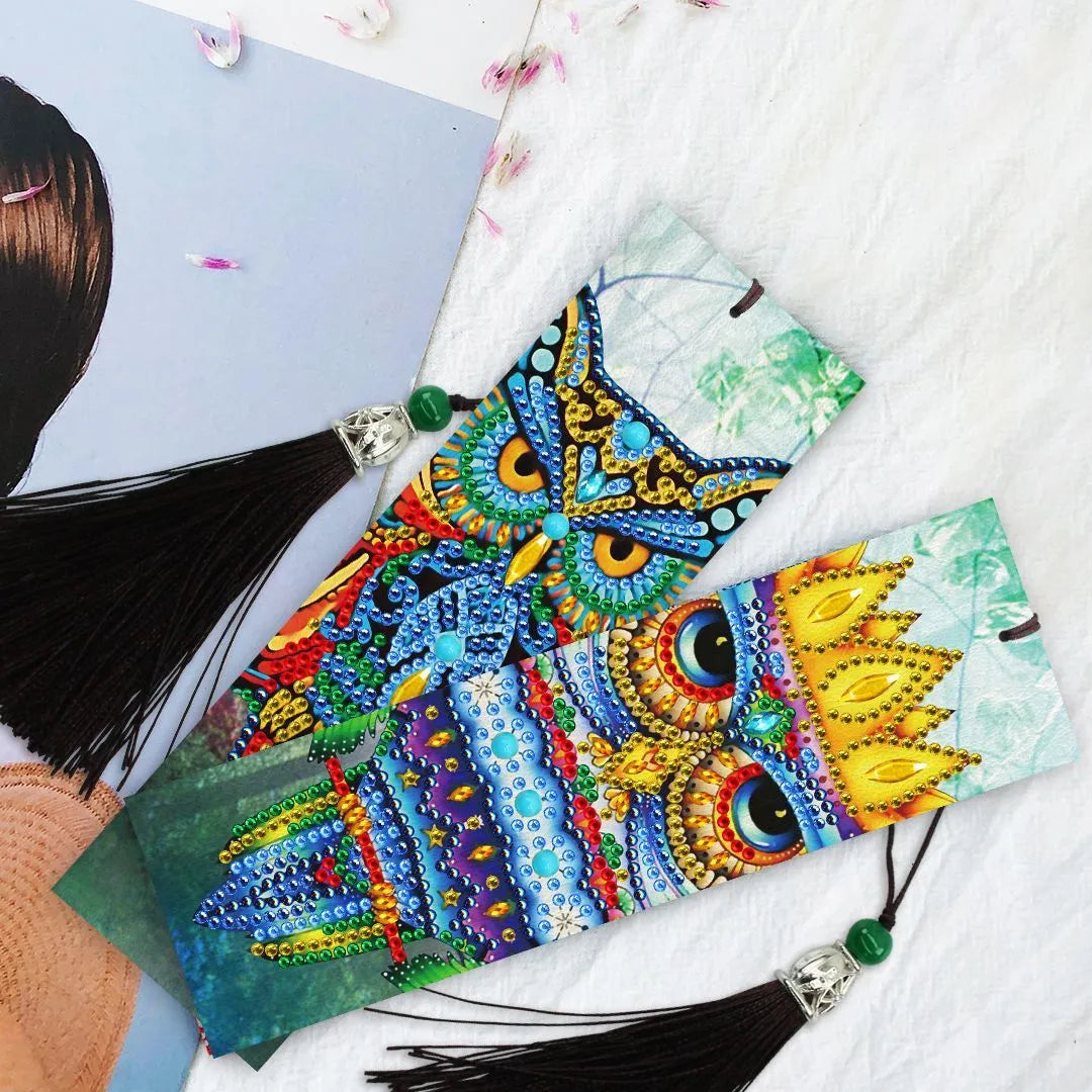 5D diamond painting DIY bookmark with pendant on 6x21cm PU leather with multiple colour options