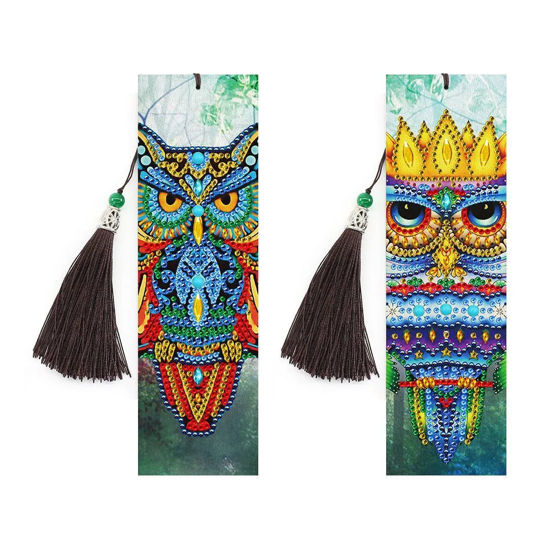5D diamond painting DIY bookmark with pendant on 6x21cm PU leather with multiple colour options