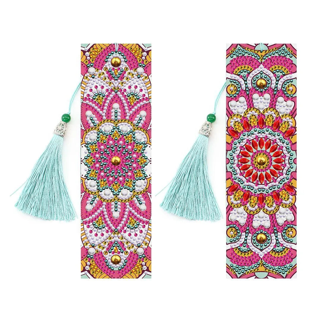 5D diamond painting DIY bookmark with pendant on 6x21cm PU leather with multiple colour options