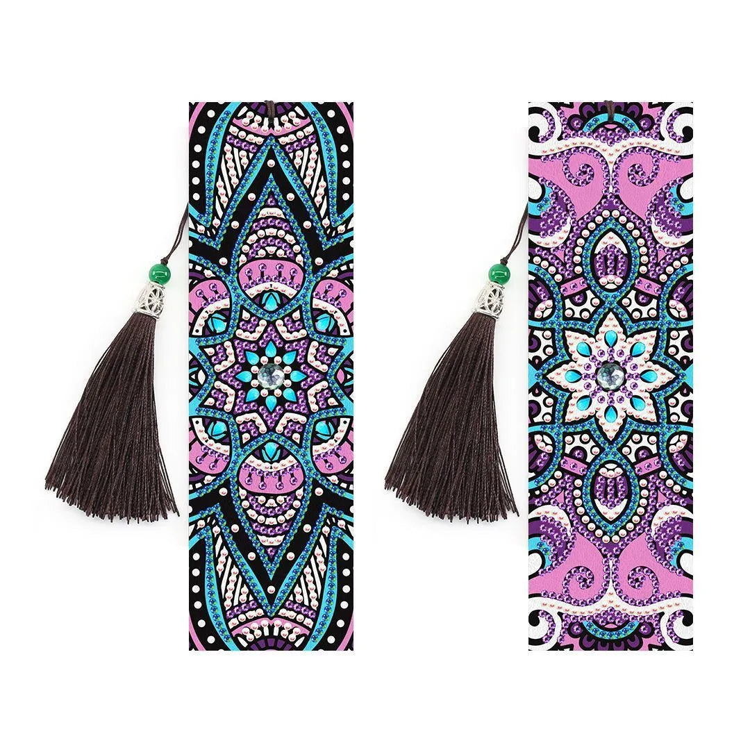 5D diamond painting DIY bookmark with pendant on 6x21cm PU leather with multiple colour options