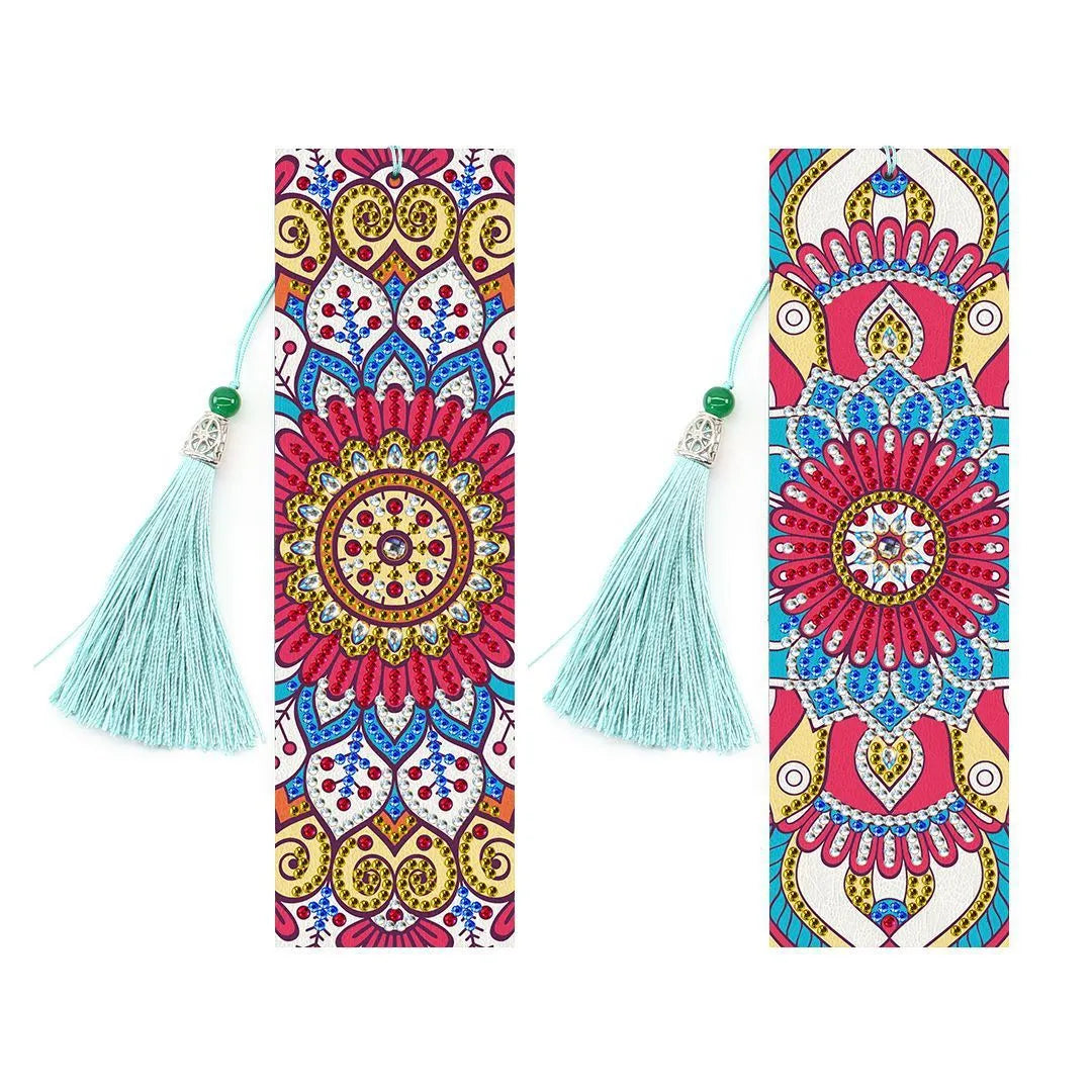 5D diamond painting DIY bookmark with pendant on 6x21cm PU leather with multiple colour options