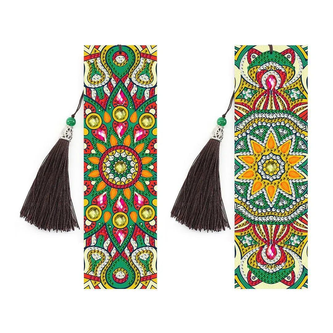 5D diamond painting DIY bookmark with pendant on 6x21cm PU leather with multiple colour options