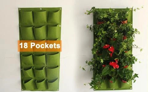 Wall mount hanging planting bags for vertical gardening in green and black