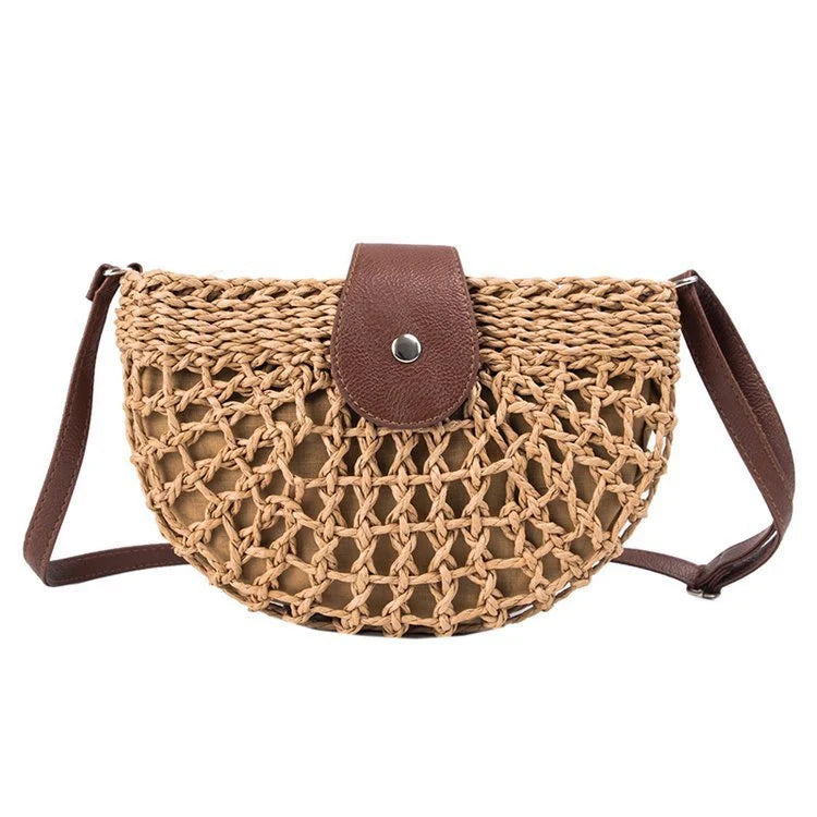 Trendy one-shoulder saddle straw bag with unique weaving detail
