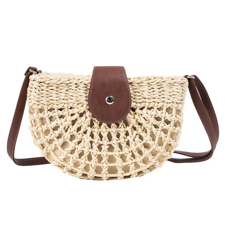 Trendy one-shoulder saddle straw bag with unique weaving detail
