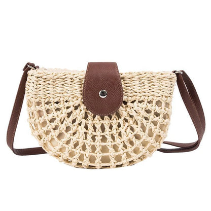 Trendy one-shoulder saddle straw bag with unique weaving detail