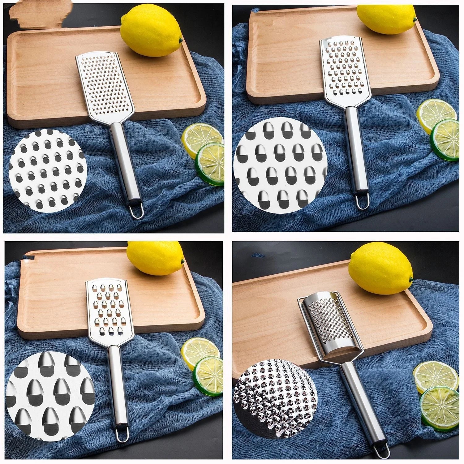 Stainless steel multi-functional kitchen grater set with four grating options