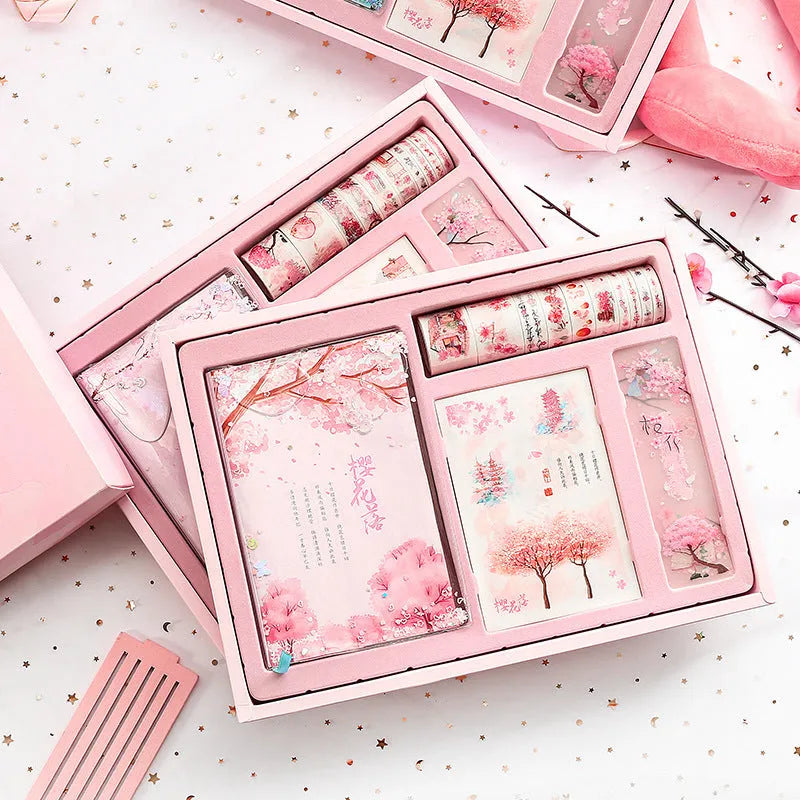 Creative cherry blossom hand ledger gift box set with wireless binding and paper cover in 33x24.5cm size