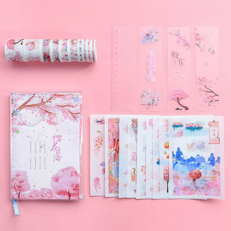 Creative cherry blossom hand ledger gift box set with wireless binding and paper cover in 33x24.5cm size