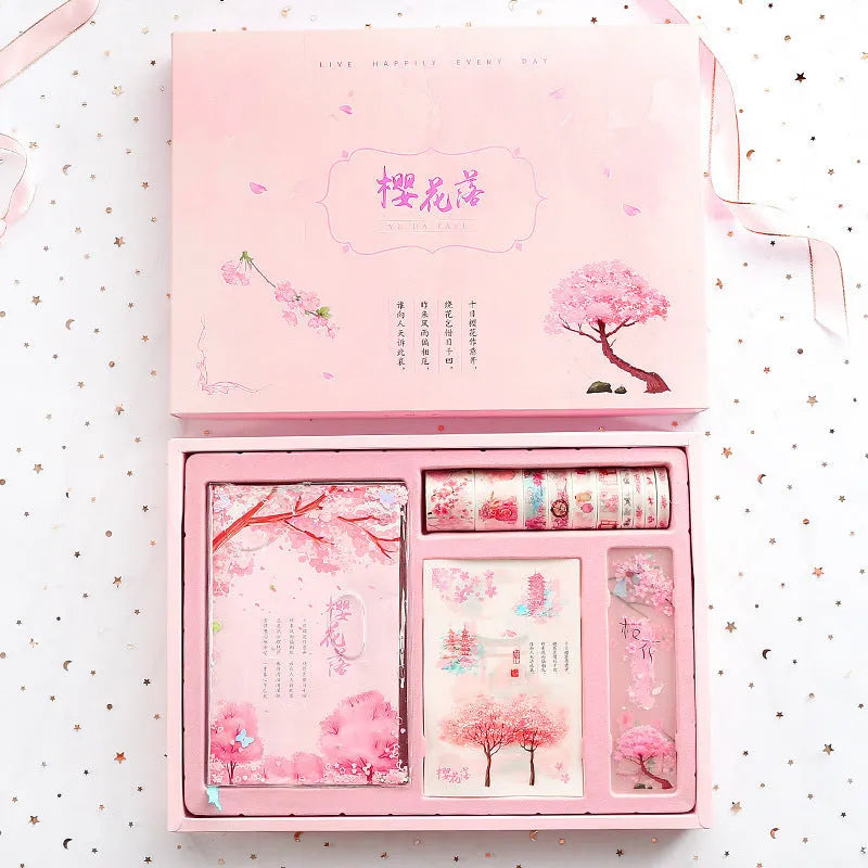 Creative cherry blossom hand ledger gift box set with wireless binding and paper cover in 33x24.5cm size