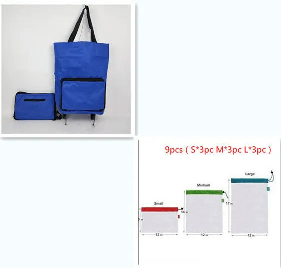 3 in 1 heavy duty shopping cart with wheels in green, expanded size 55x28x18 cm, Oxford cloth
