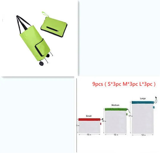 3 in 1 heavy duty shopping cart with wheels in green, expanded size 55x28x18 cm, Oxford cloth