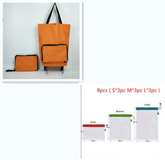 3 in 1 heavy duty shopping cart with wheels in green, expanded size 55x28x18 cm, Oxford cloth
