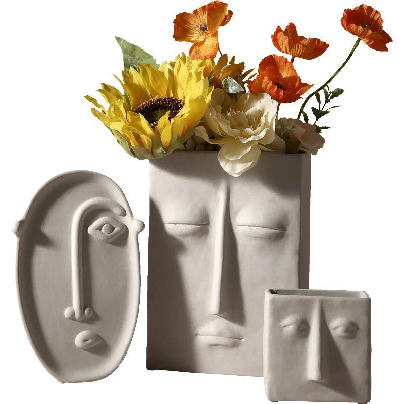 Stylish ceramic face vase with unique human-inspired designs, perfect for adding a touch of Kiwi charm to any living space