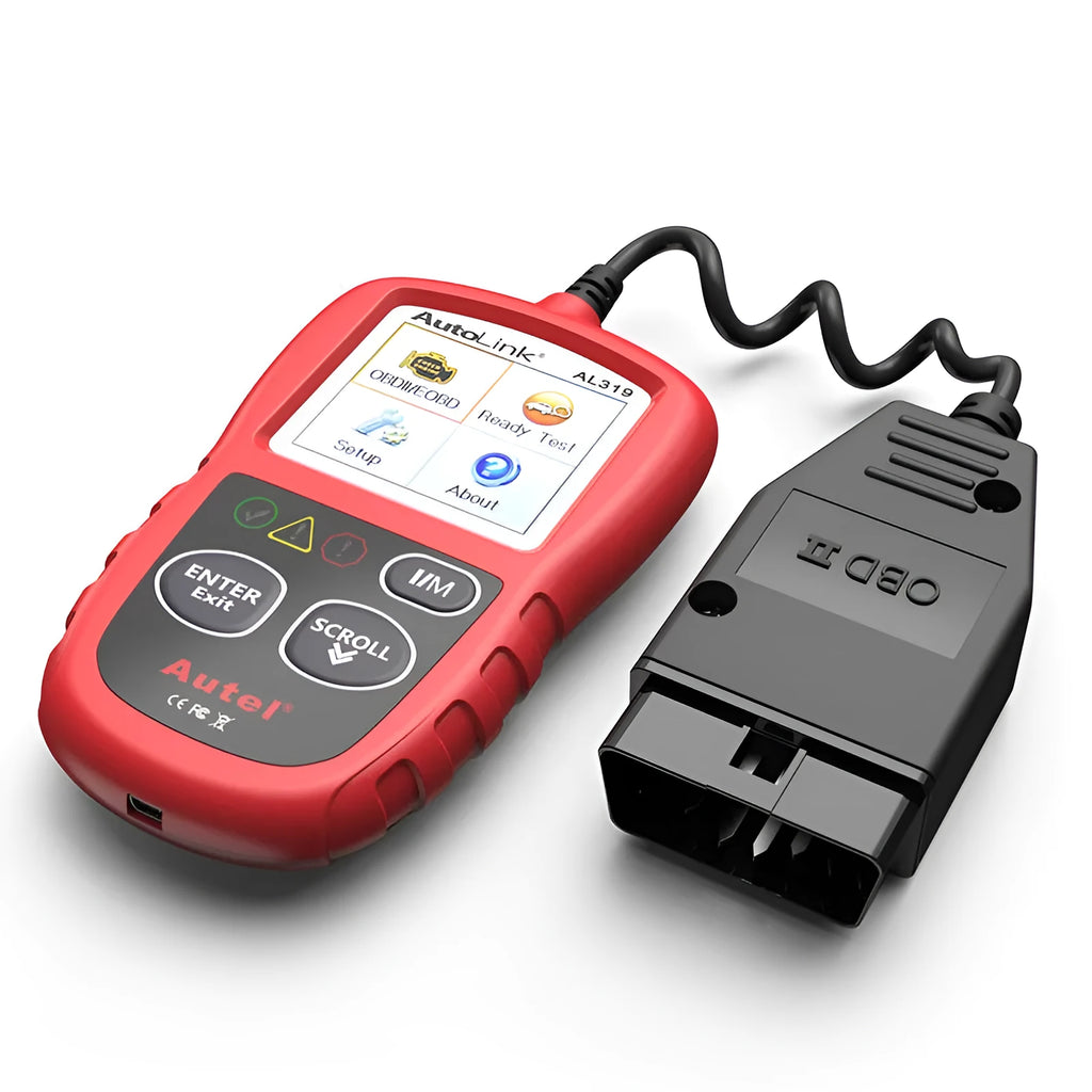 AUTEL AL319 red OBD2 scanner car diagnostic tool on white background