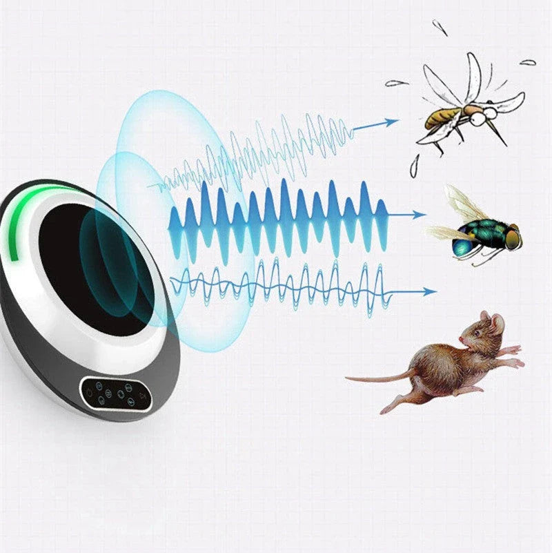 Ultrasonic mosquito repellent device in green and red, compact design for effective pest control