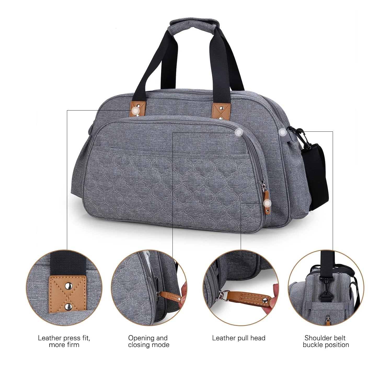 Convertible baby diaper bag in black and grey, transforming into a crib and changing table