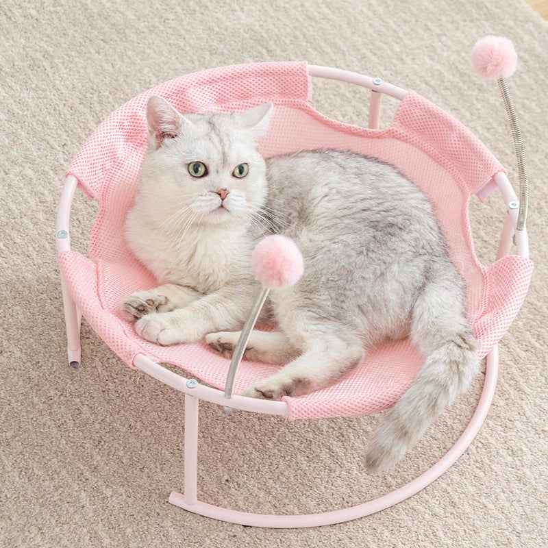 Plush cat hammock mattress in blue and pink, featuring 3cm plush hair for pet comfort