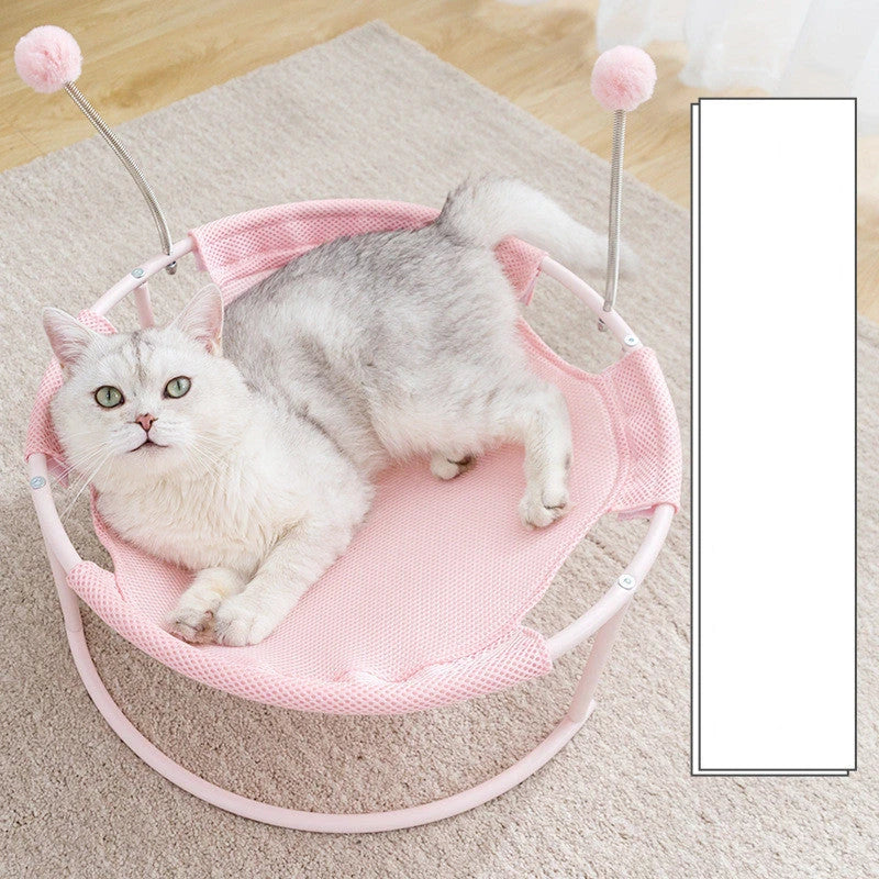 Plush cat hammock mattress in blue and pink, featuring 3cm plush hair for pet comfort