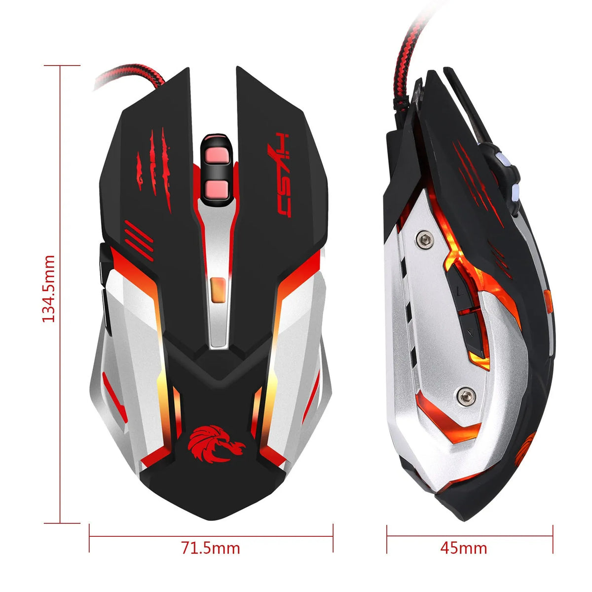 S100 wired gaming mouse in matte black with six buttons and scroll wheel on a white background