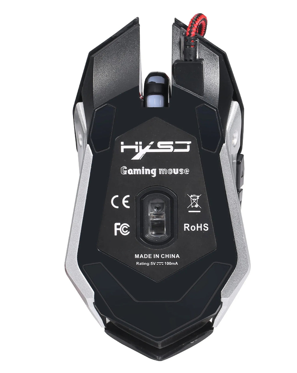 S100 wired gaming mouse in matte black with six buttons and scroll wheel on a white background