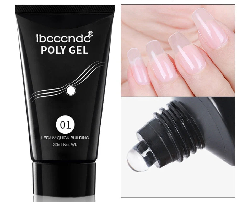 100-piece crystal transparent false nail set with solid-state extension glue and multiple sizing options