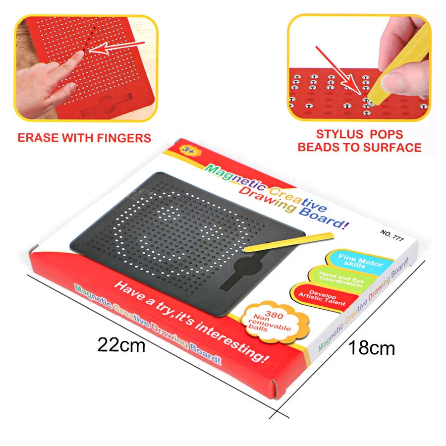 Children's magnetic drawing board with steel beads for creative play