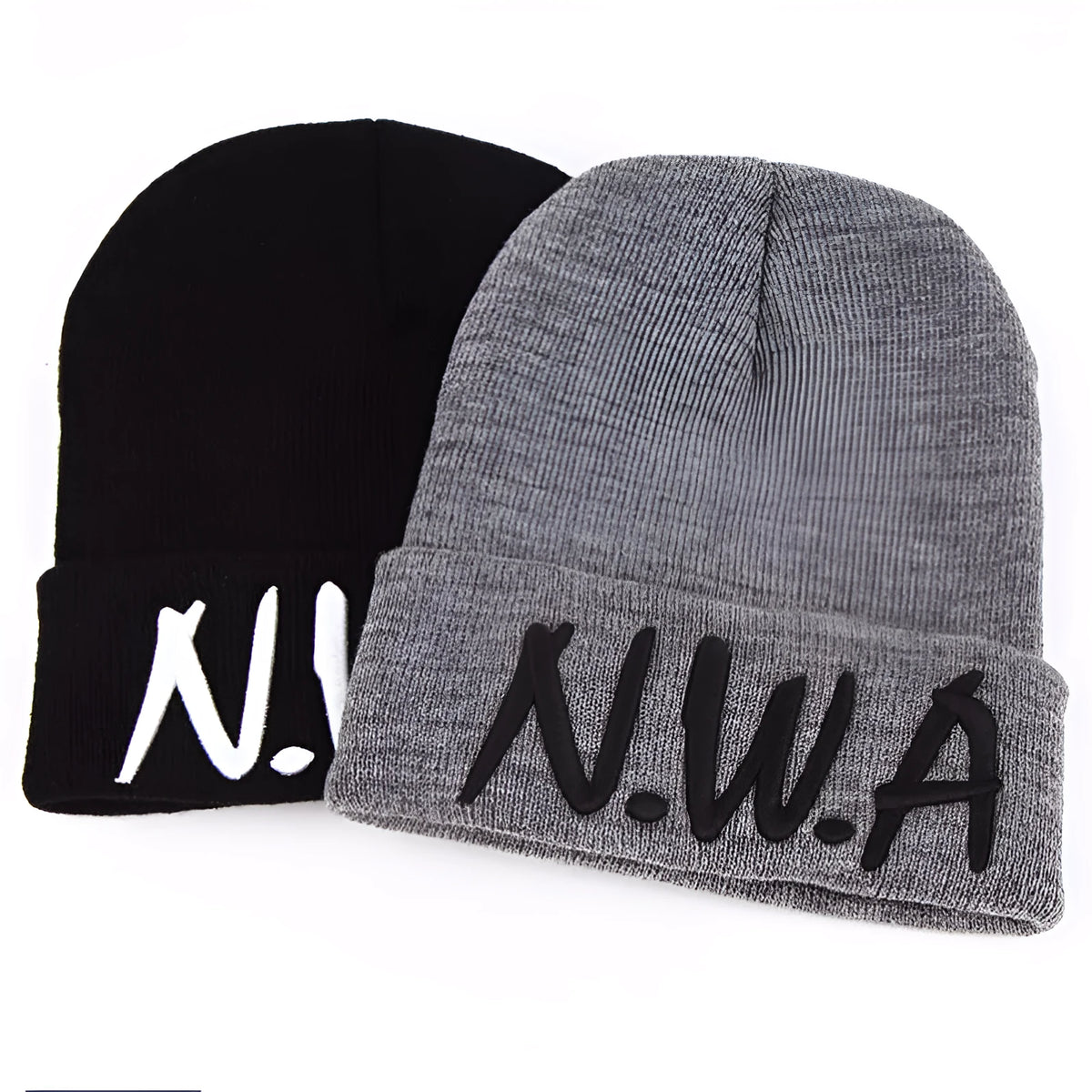 Unisex knitted winter beanie hat in black and grey colours all-size fit