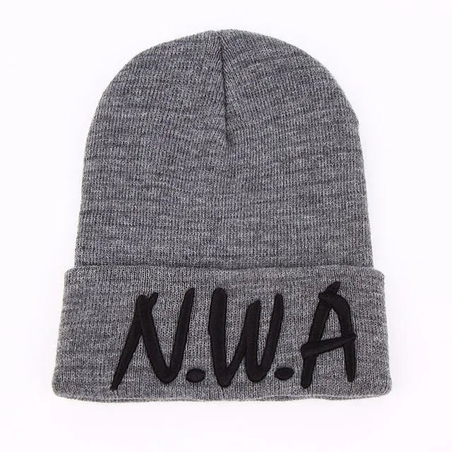 Unisex knitted winter beanie hat in black and grey colours all-size fit