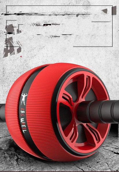 Big Wheel abdominal exercise device with blue roller and stainless steel construction showing sweat-absorbent sponge handles