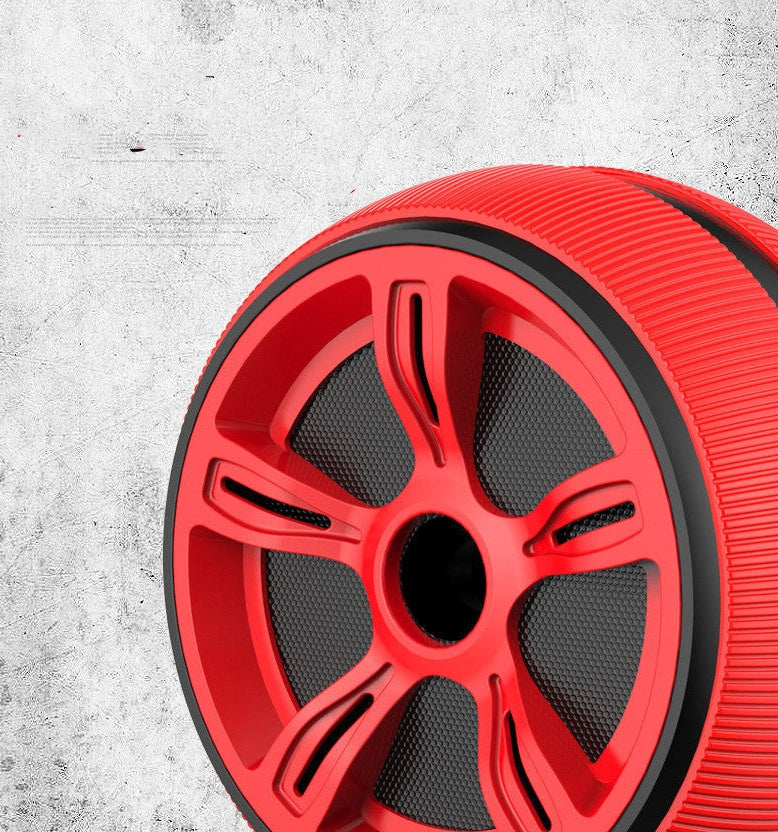 Big Wheel abdominal exercise device with blue roller and stainless steel construction showing sweat-absorbent sponge handles