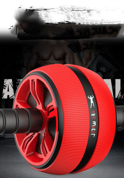 Big Wheel abdominal exercise device with blue roller and stainless steel construction showing sweat-absorbent sponge handles