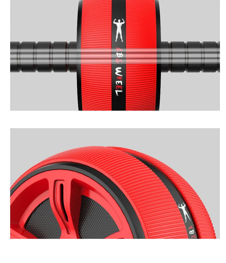 Big Wheel abdominal exercise device with blue roller and stainless steel construction showing sweat-absorbent sponge handles