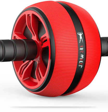 Big Wheel abdominal exercise device with blue roller and stainless steel construction showing sweat-absorbent sponge handles