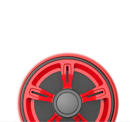 Big Wheel abdominal exercise device with blue roller and stainless steel construction showing sweat-absorbent sponge handles