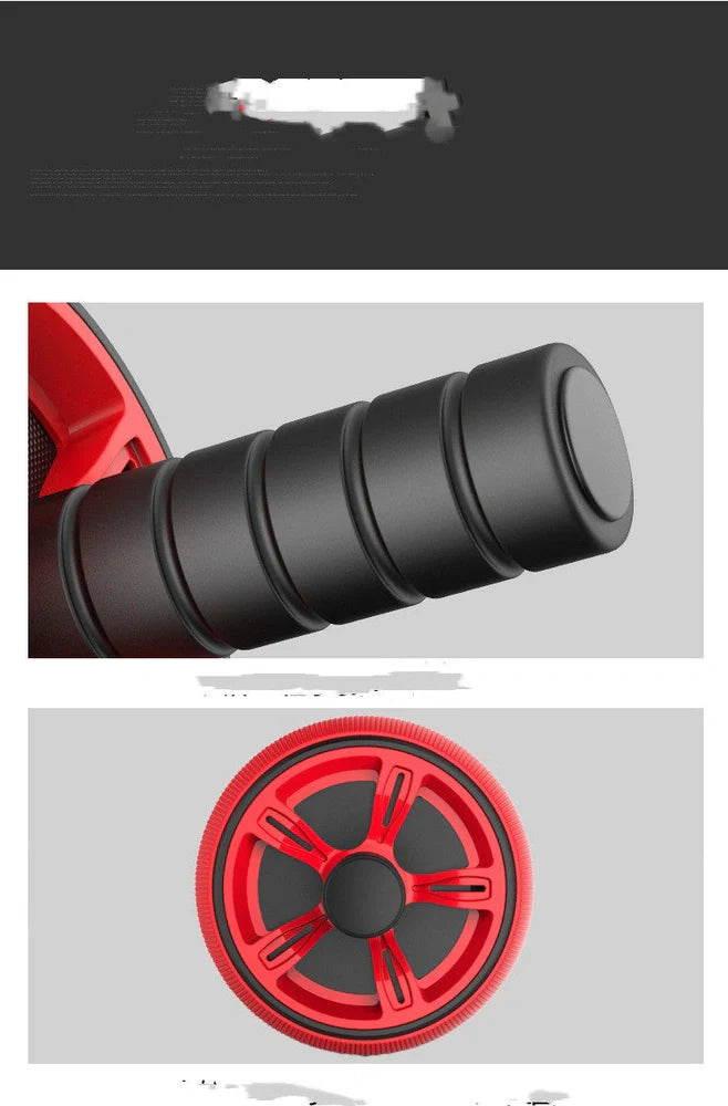 Big Wheel abdominal exercise device with blue roller and stainless steel construction showing sweat-absorbent sponge handles