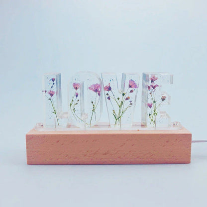 Eternal Flower USB LED Night Light with dried rose decoration and wooden shade