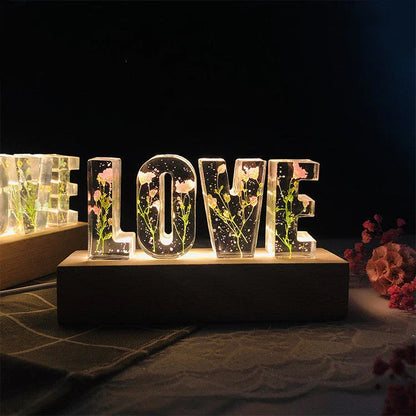 Eternal Flower USB LED Night Light with dried rose decoration and wooden shade