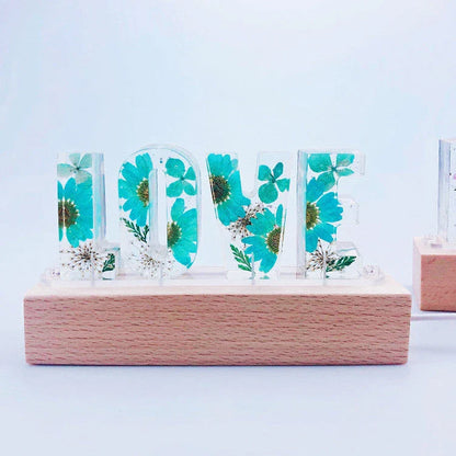 Eternal Flower USB LED Night Light with dried rose decoration and wooden shade