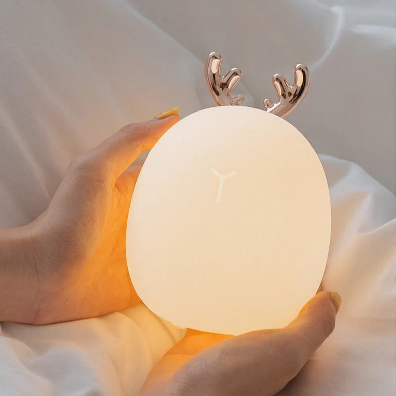 Cartoon Deer Night Light with USB charging and silicone lampshade