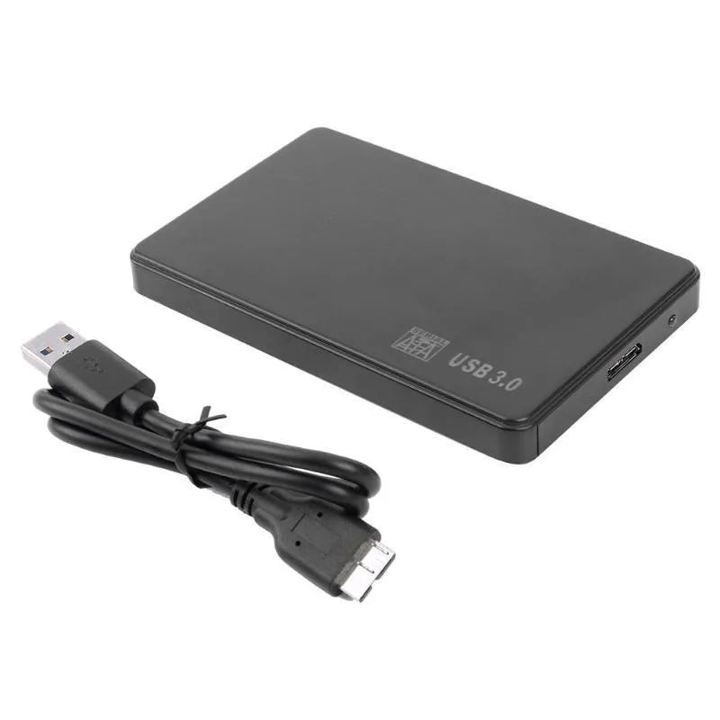 Black ABS SATA hard disk enclosure with USB 2.0/3.0 interface, 120x73mm