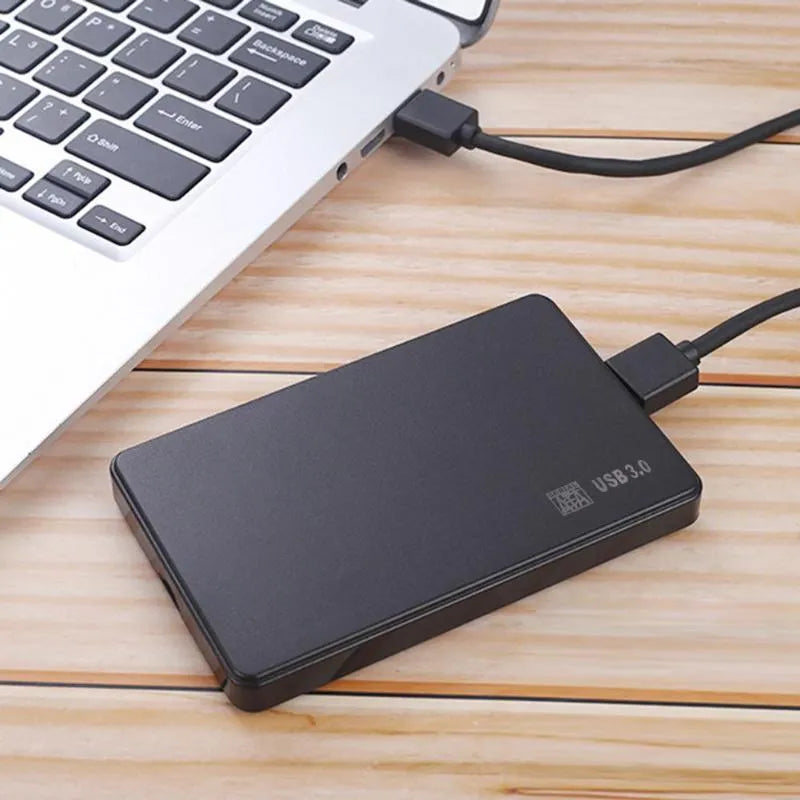 Black ABS SATA hard disk enclosure with USB 2.0/3.0 interface, 120x73mm