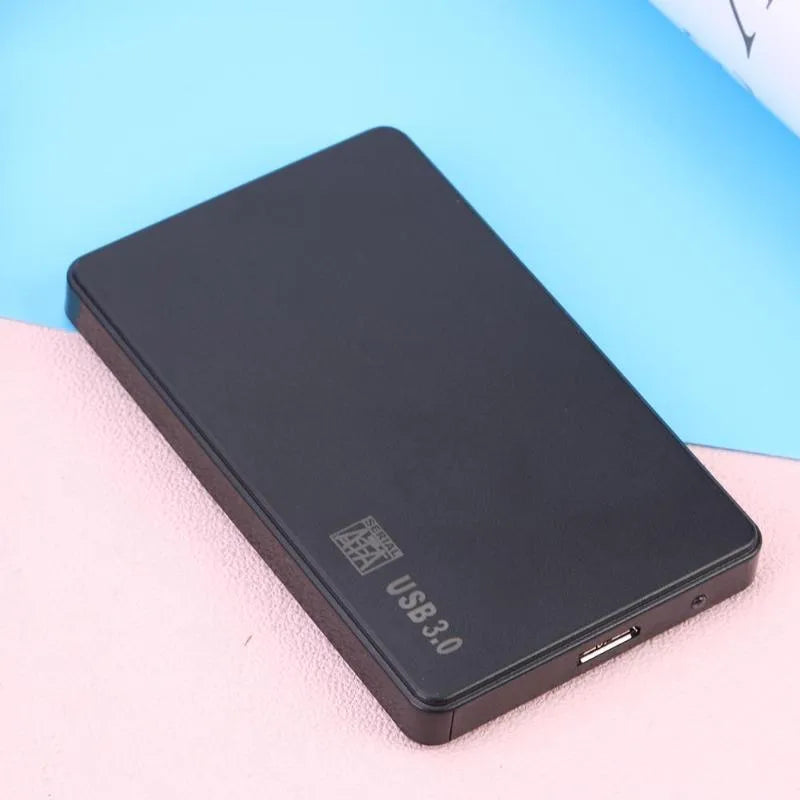 Black ABS SATA hard disk enclosure with USB 2.0/3.0 interface, 120x73mm