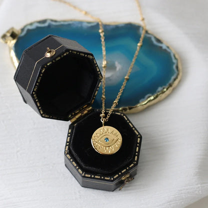 Devil's Eye Round Gold Coin Necklace Clavicle Chain with unique blue eyes design