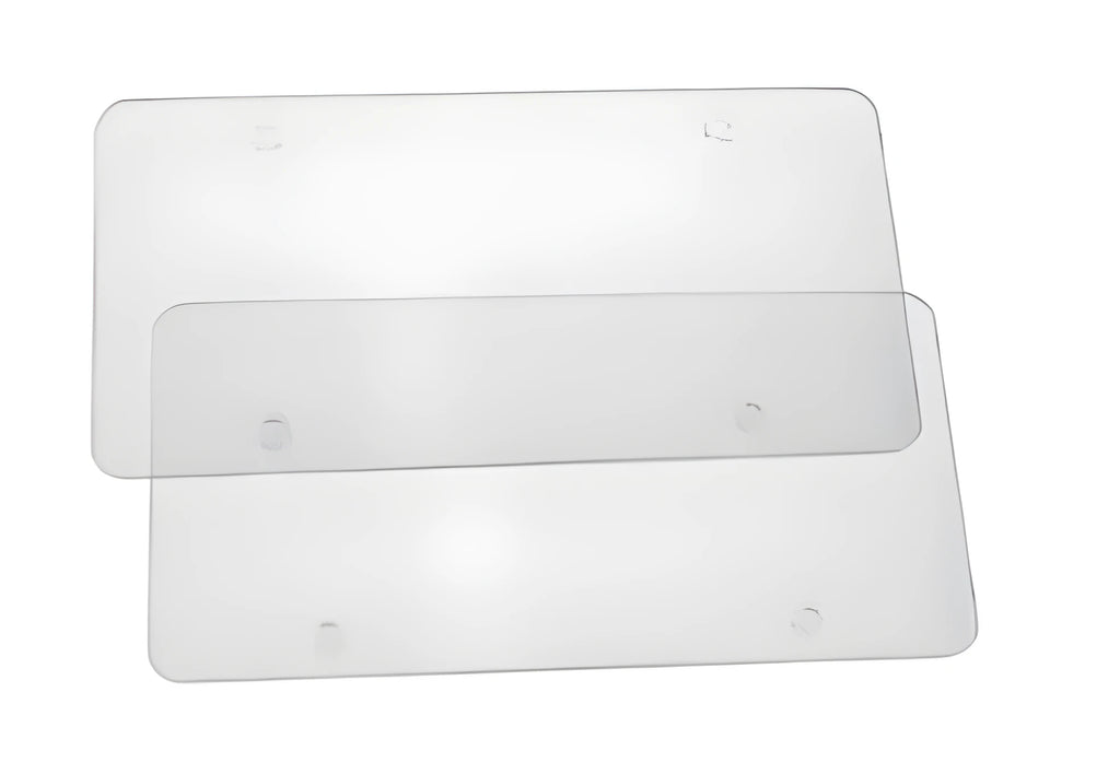 Transparent white heavy-duty acrylic car license plate frame set of two, 154mm x 307mm size