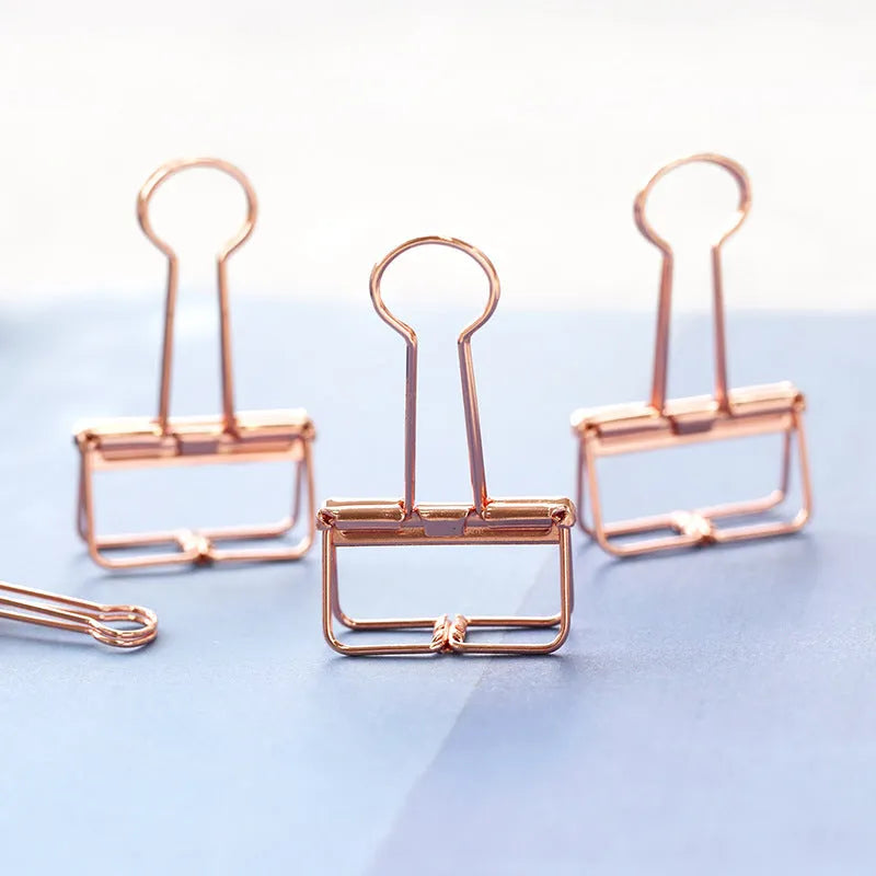 Rose gold metal binder set showing small and large sizes for ticket and test paper organisation