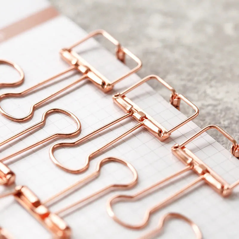 Rose gold metal binder set showing small and large sizes for ticket and test paper organisation
