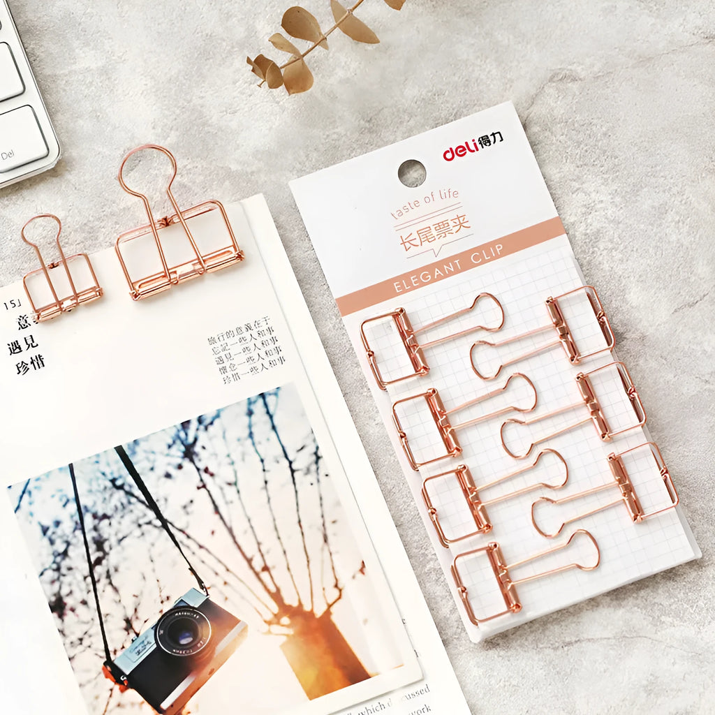 Rose gold metal binder set showing small and large sizes for ticket and test paper organisation