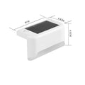 White shell solar-powered LED railing light with IP65 waterproof rating for outdoor steps.