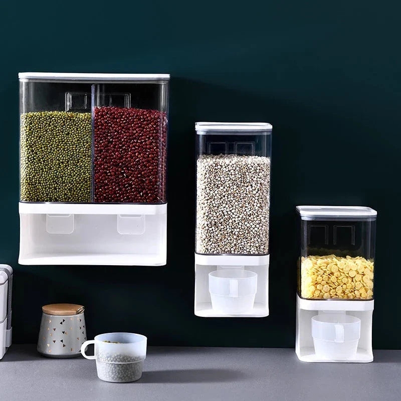 Wall-mounted transparent storage tank for grains, BPA-free and pest-proof